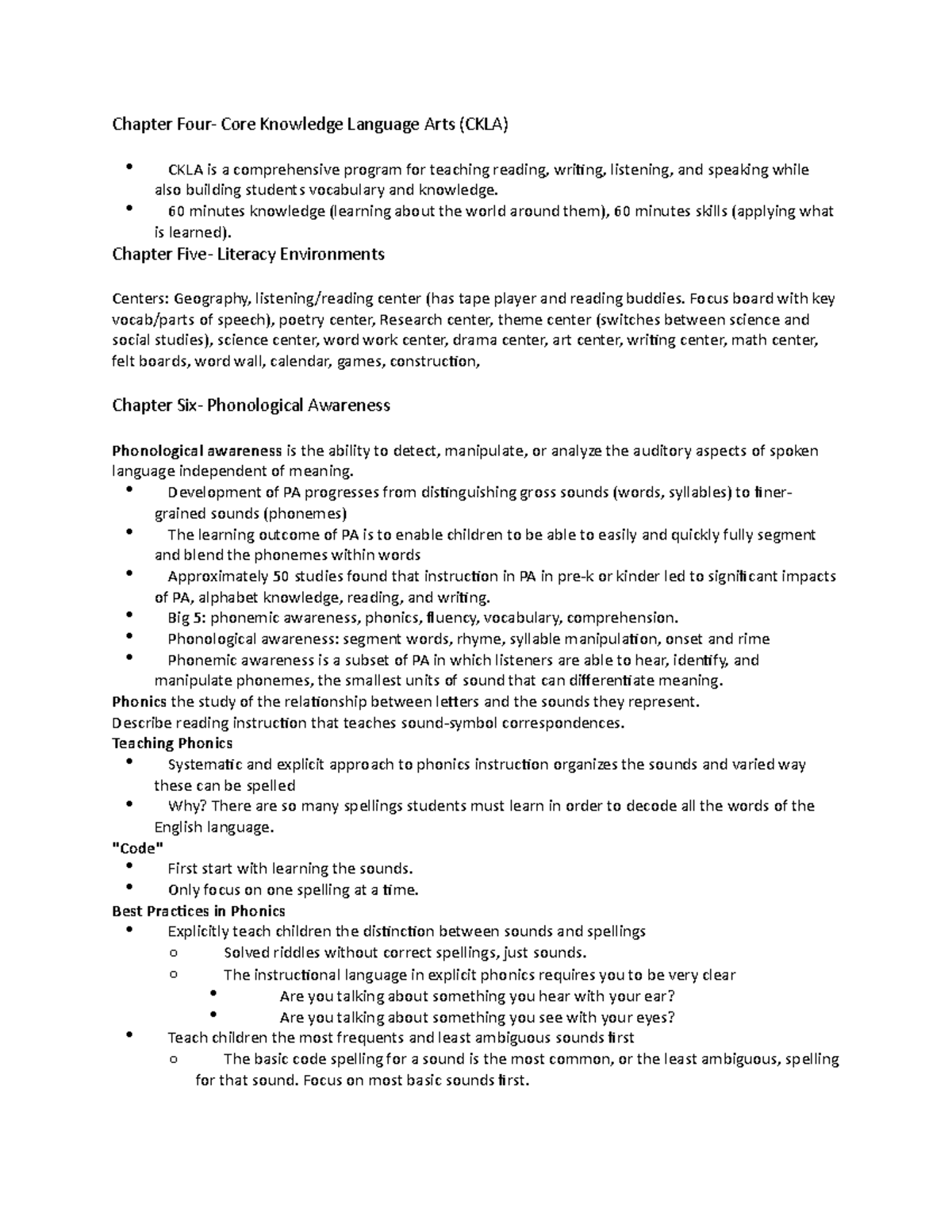 ECH-515 Chapter Four, Five, & Six - Chapter Core Knowledge Language ...