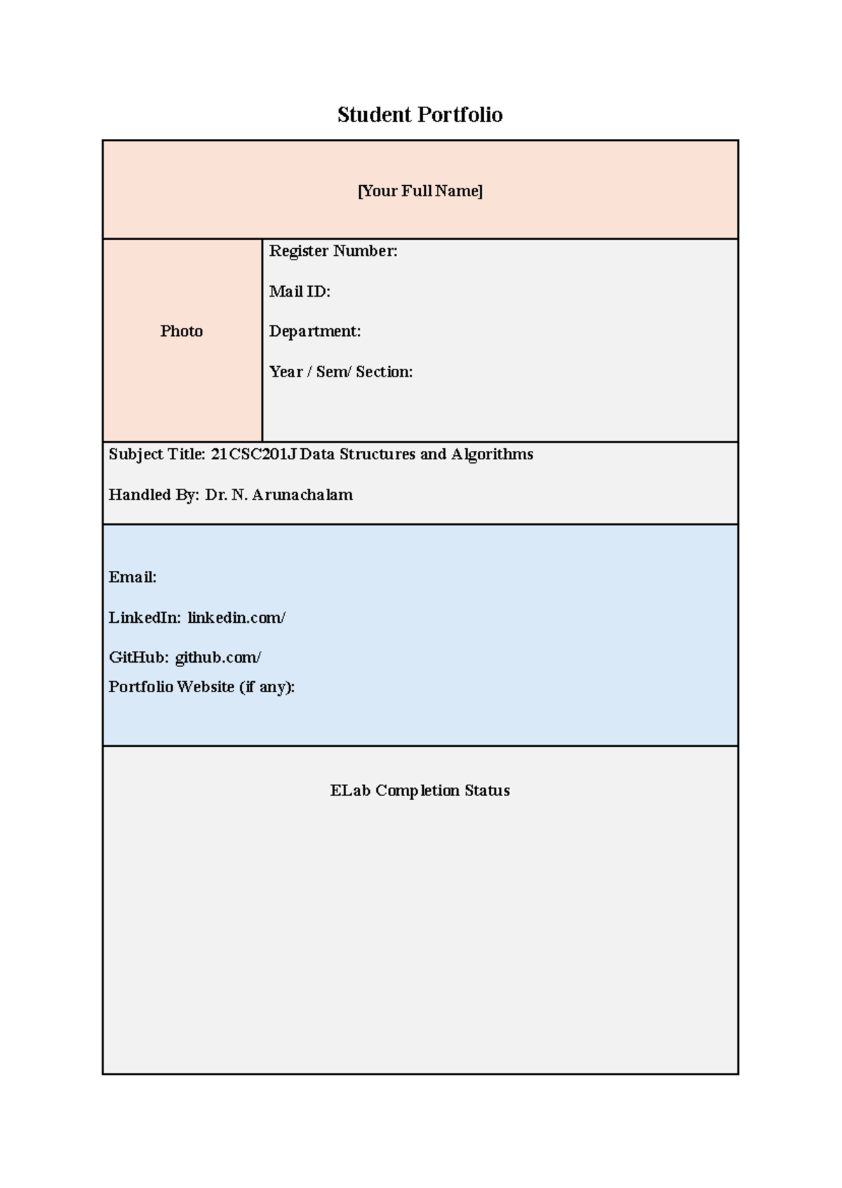 Portfolio - Student Portfolio [Your Full Name] Photo Register Number ...