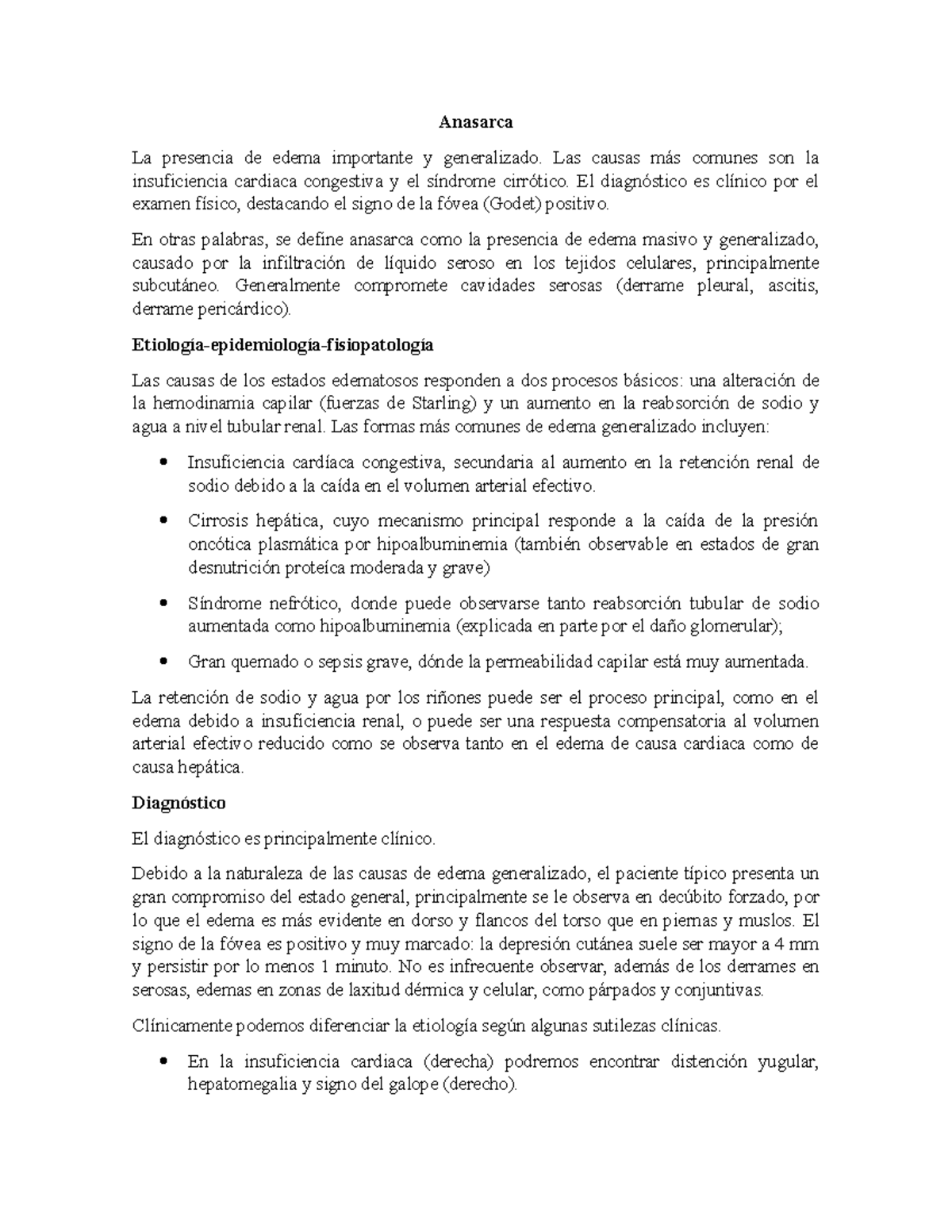 Anasarca y caquexia renal - Anasarca La presencia de edema importante y ...