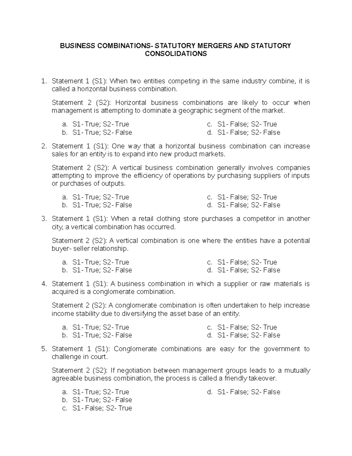 Business Combination Statutory Mergers and Statutory Consolidations ...