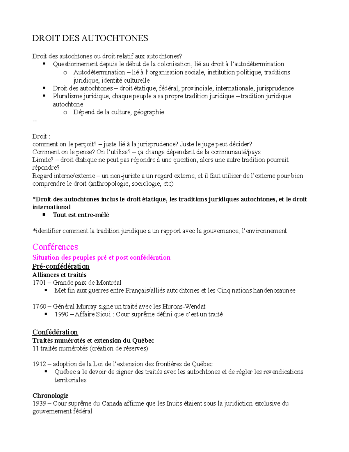 Notes de cours - DROIT DES AUTOCHTONES Droit des autochtones ou droit ...