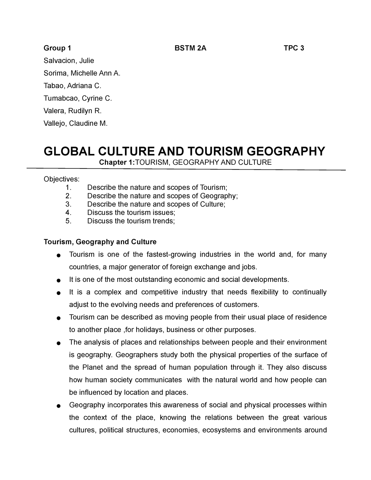 global culture and tourism geography essay