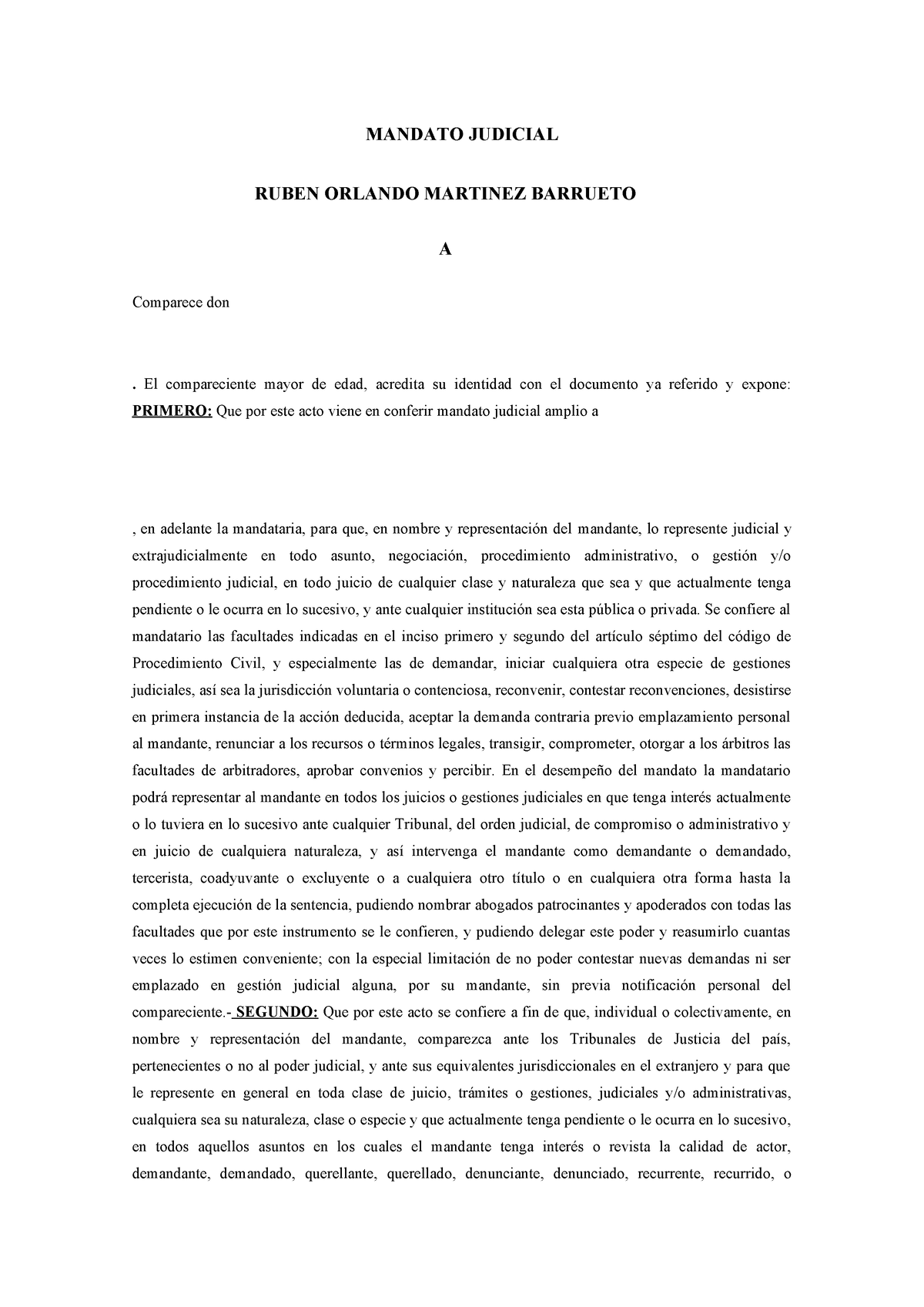 Mandato Judicial Modelo Mandato Judicial Ruben Orlando Martinez Barrueto A Comparece Don 0204