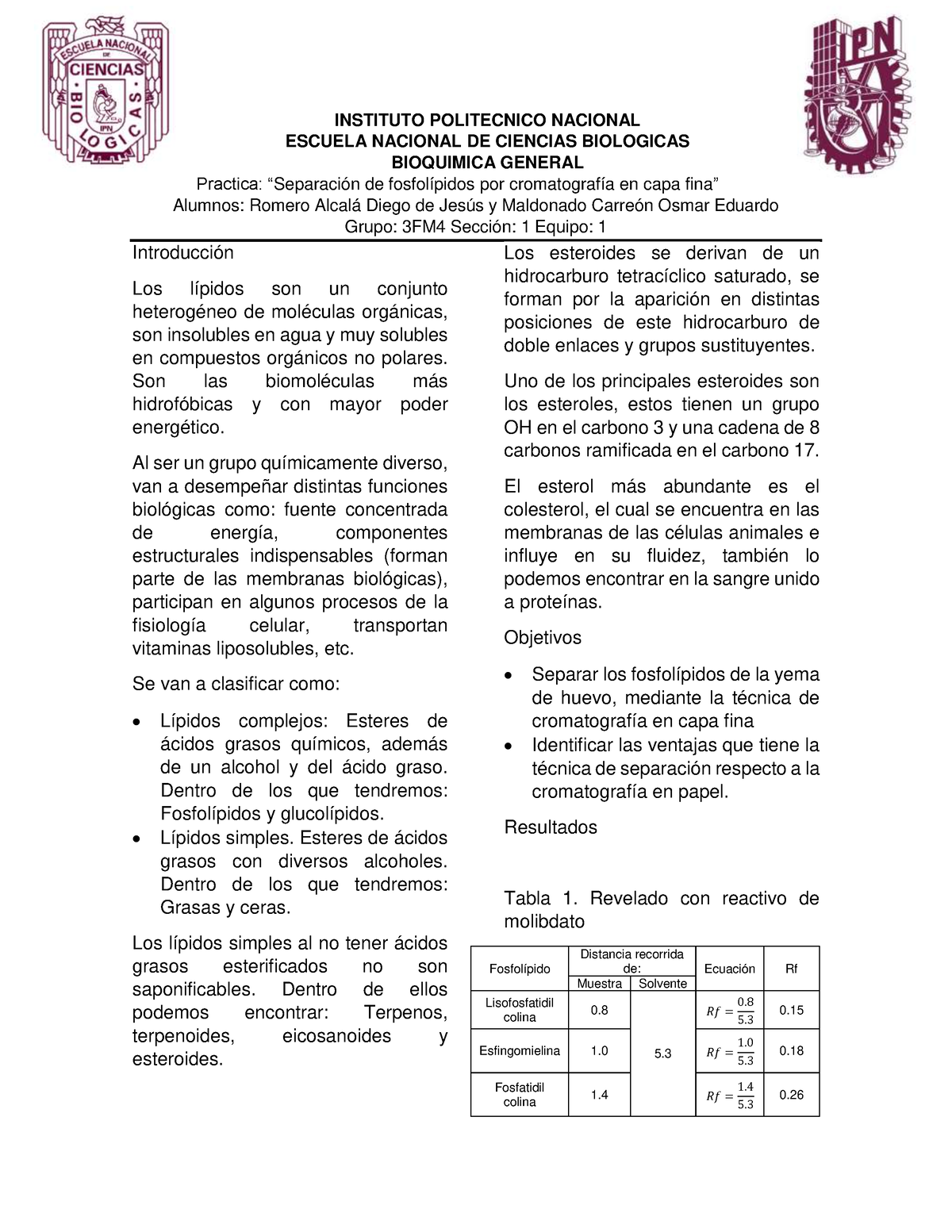 Reporte Separación De Fosfolípidos Por Cromatografía En Capa Fina ...