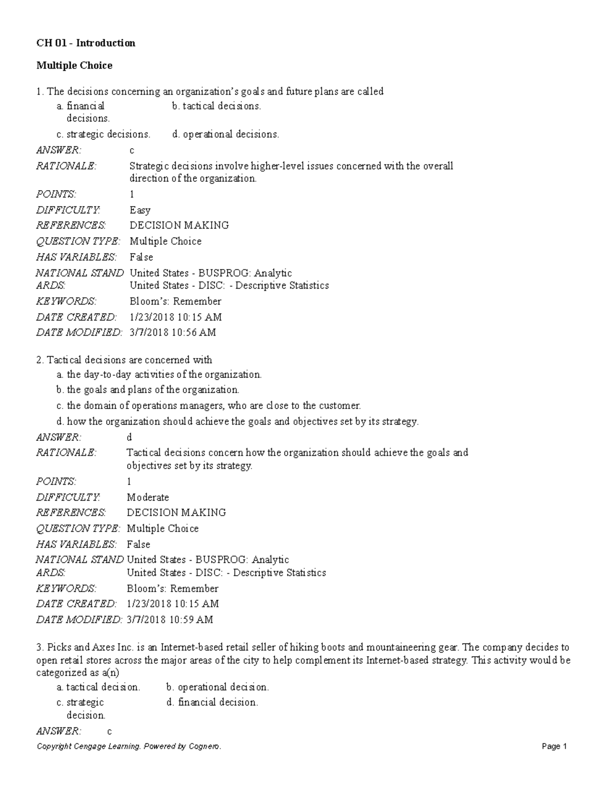 CH 01 Introduction - Test Bank - CH 01 - Introduction Multiple Choice 1 ...