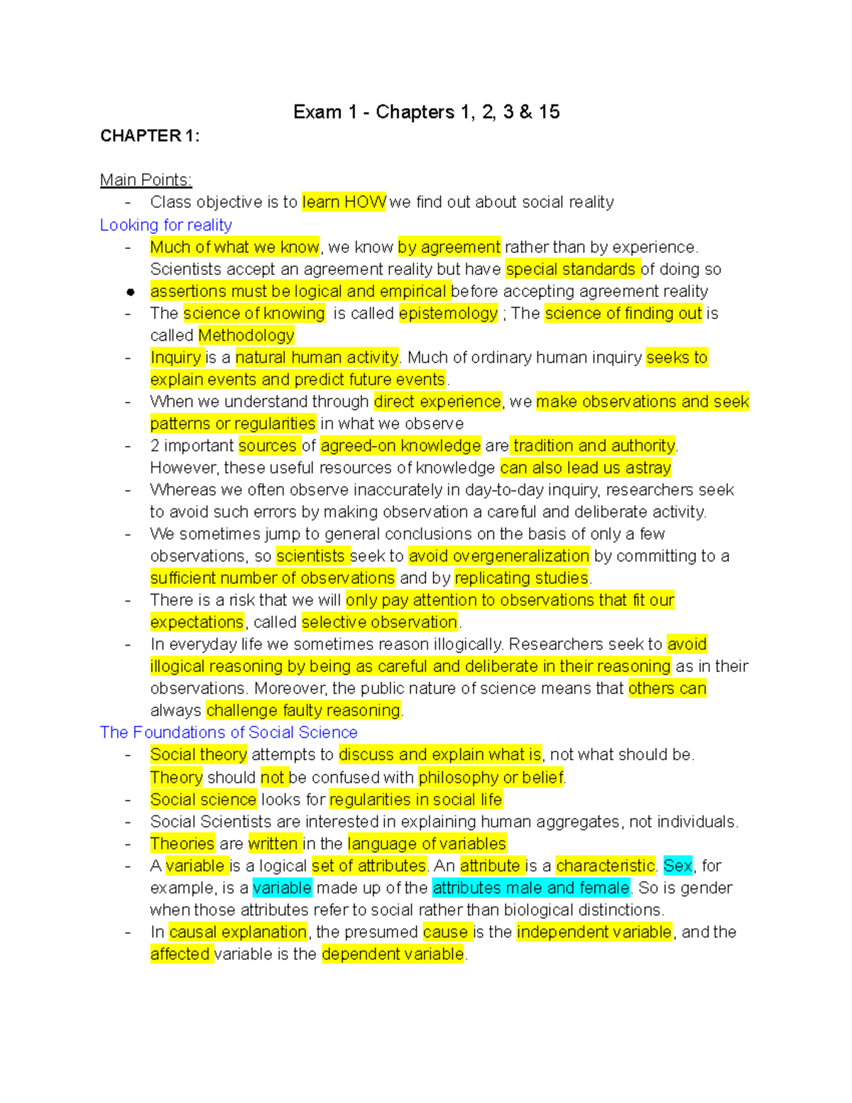 Sociology 301 Exam 1 Study Guide - Exam 1 - Chapters 1, 2, 3 & 15 ...