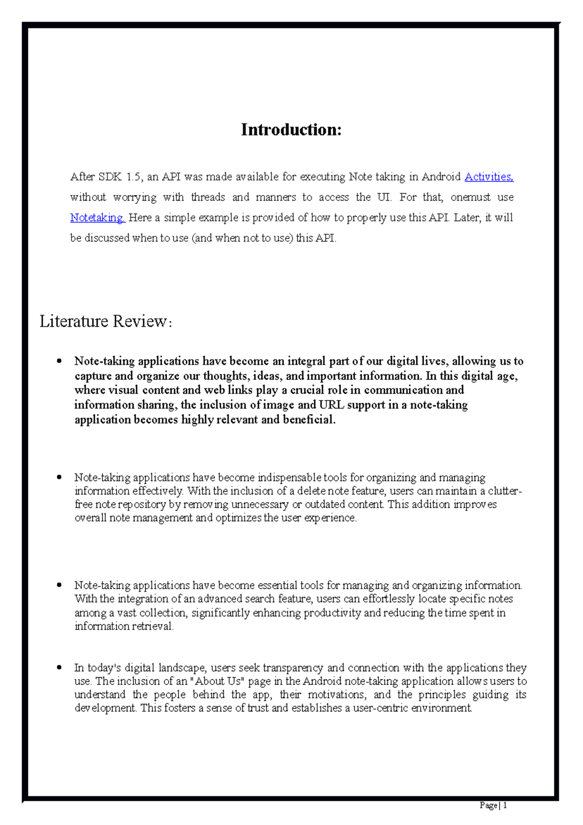 Notes 1 - USES FOR STUDYING PURPOSE - Introduction: After SDK 1, an API ...