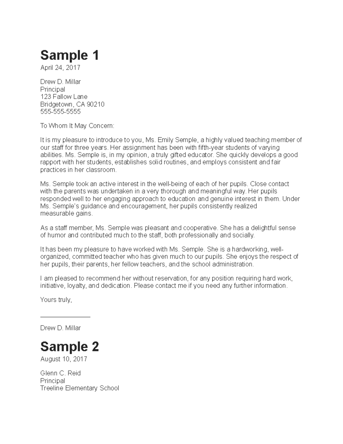 Sample 2- Letter of Recommendation- 3 samples - Sample 1 April 24, 2017 ...