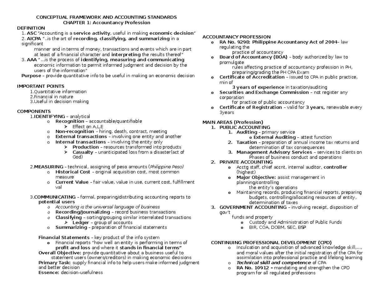 CFAS Reviewer Chapter 1-5 - CONCEPTUAL FRAMEWORK AND ACCOUNTING ...