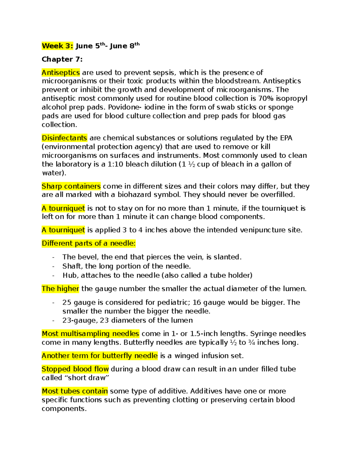 Phlebotomy week 3 More stuff you need to know Week 3 June 5th June 8th Chapter 7