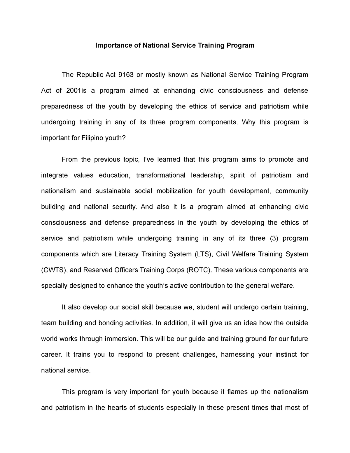 essay about importance of service
