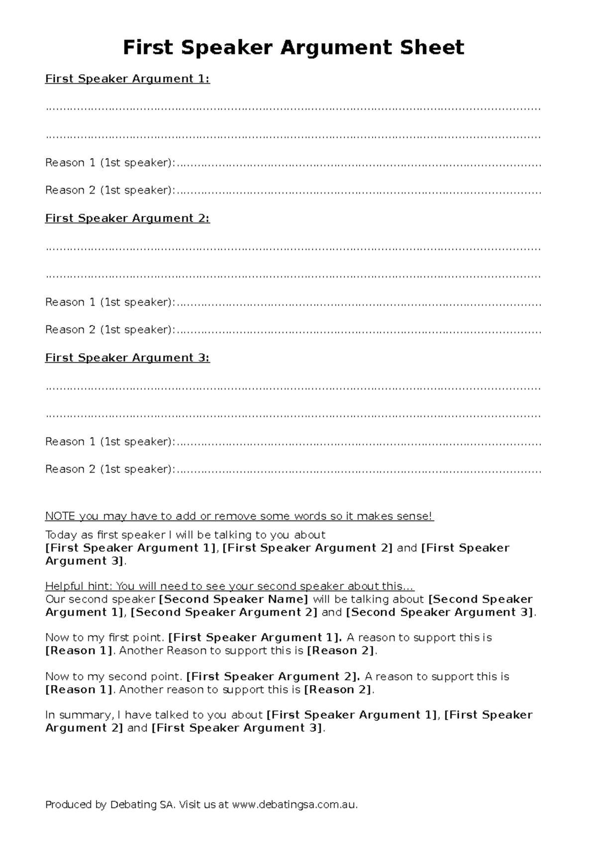 Speaker-Argument-Sheet - First Speaker Argument Sheet First Speaker ...
