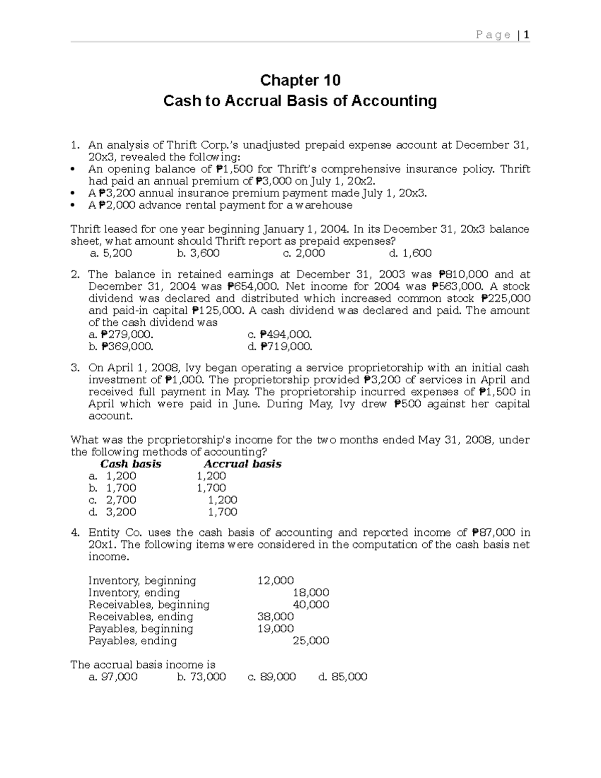 Chapter 10 CASH TO Accrual Basis OF Accounting - P a g e | 1 Chapter 10 ...