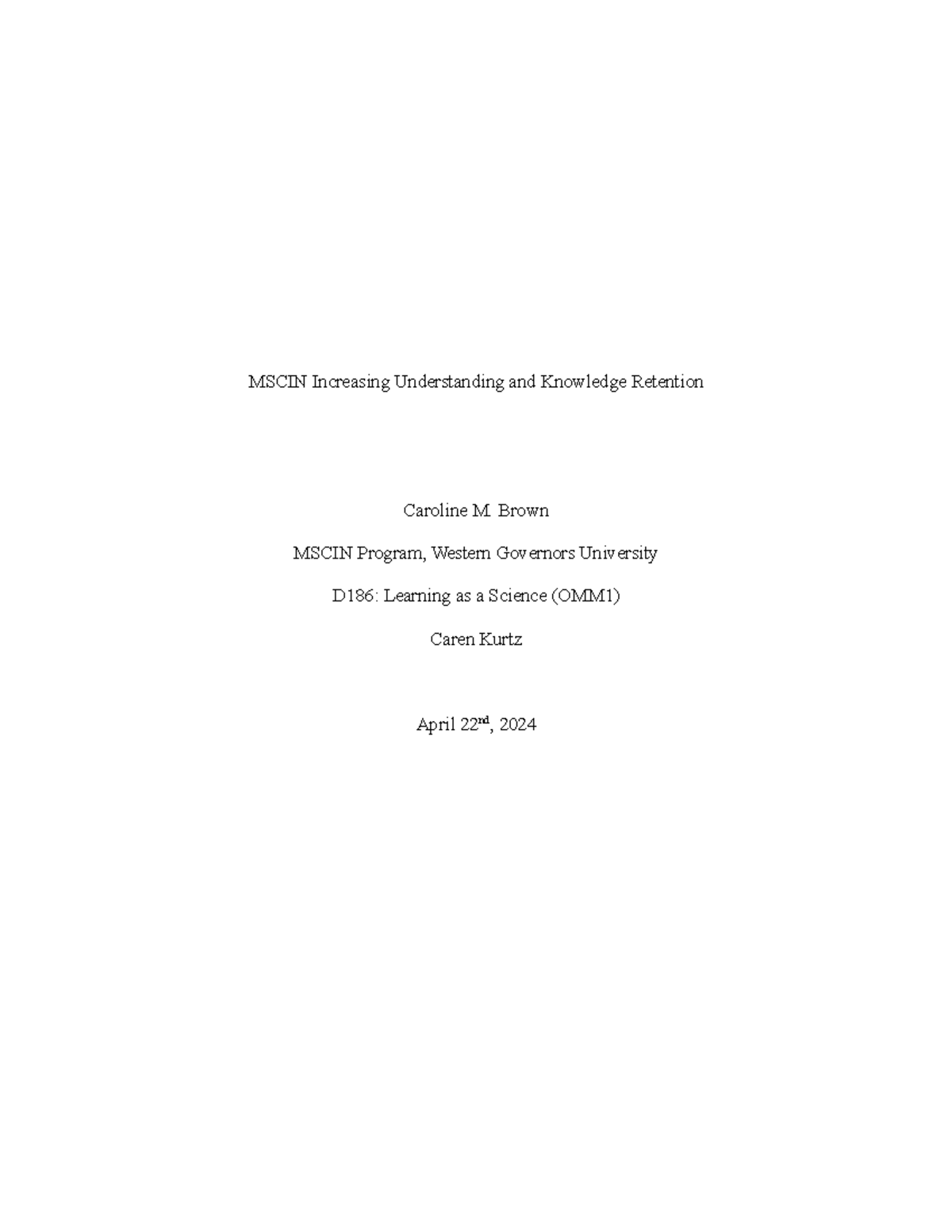 A Mscin Increasing Understanding and Knowledge Retention - MSCIN ...
