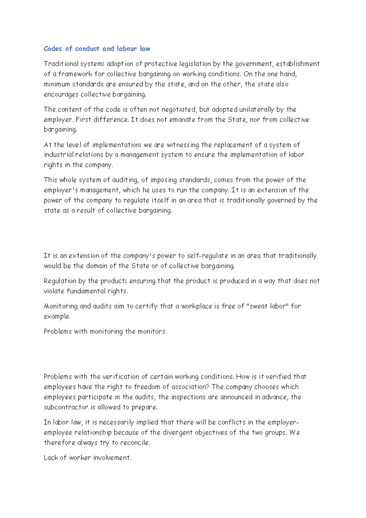 Codes of conduct and labour law 12 Codes of conduct and labour law