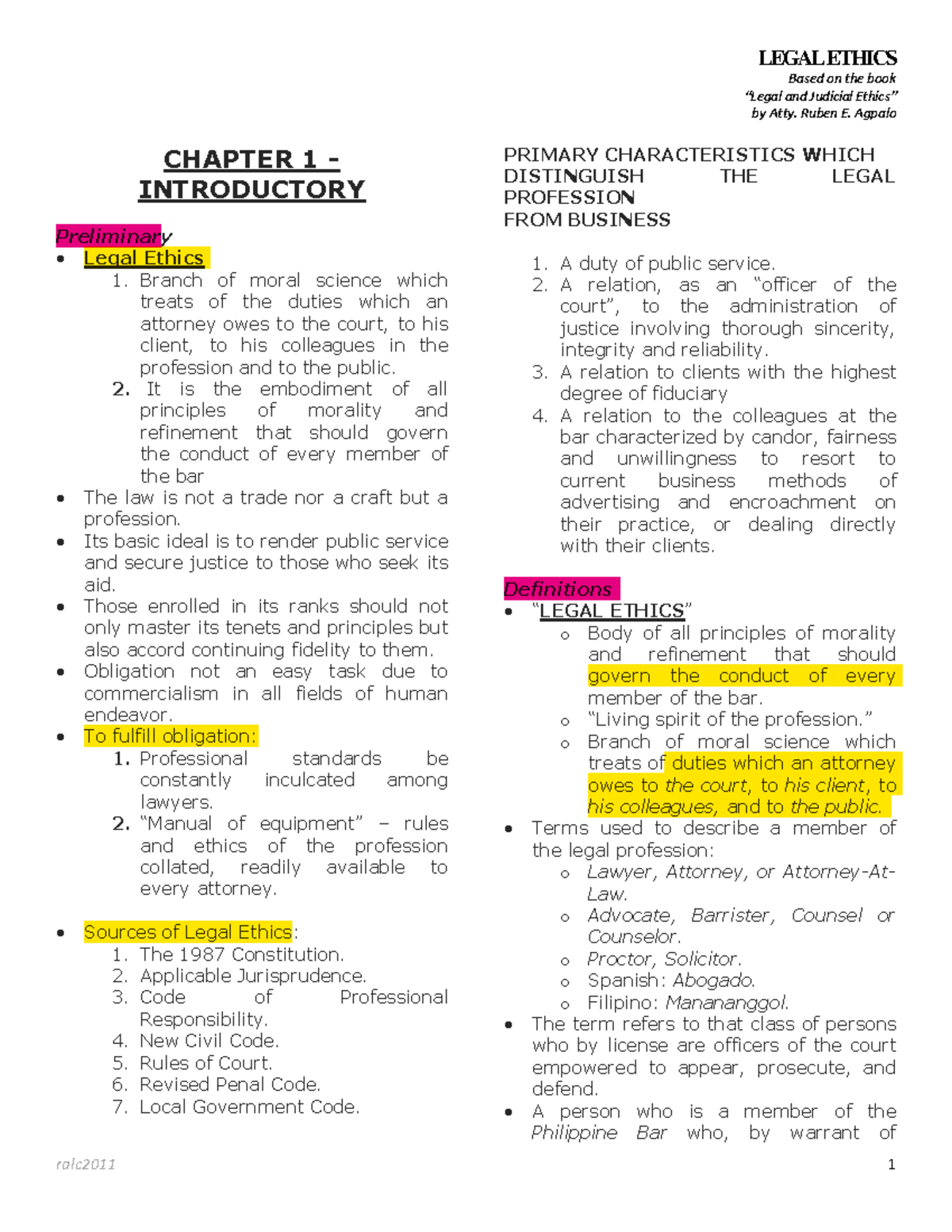 Legal ethics agpalo reviewer Based on the book ͞Legal and Judicial
