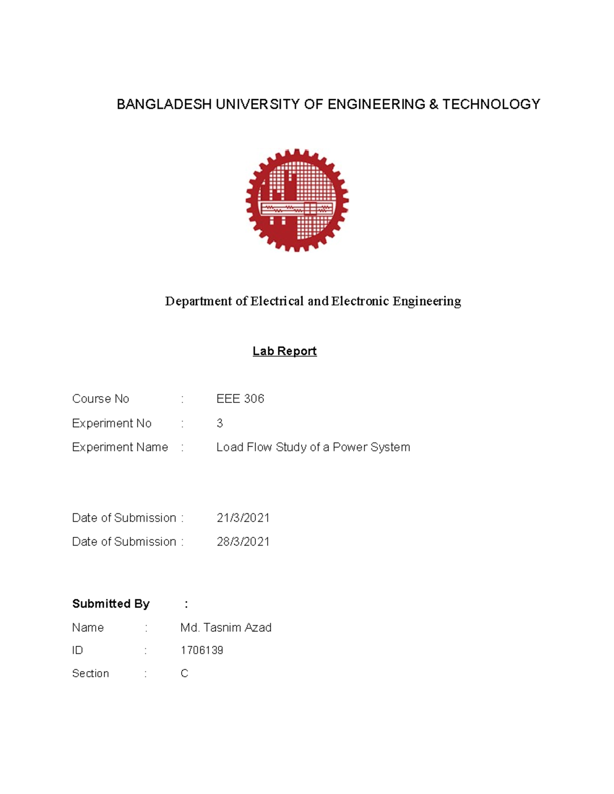 Exp - experiment - BANGLADESH UNIVERSITY OF ENGINEERING & TECHNOLOGY ...