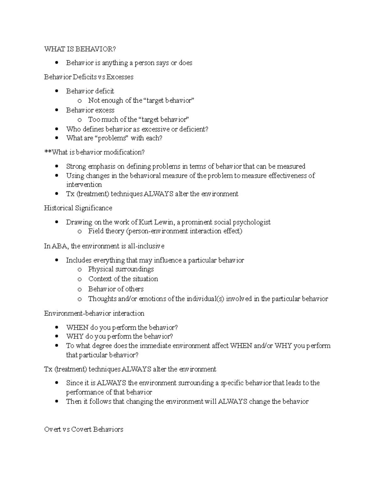 Unit 1 Class Notes - WHAT IS BEHAVIOR? Behavior is anything a person ...