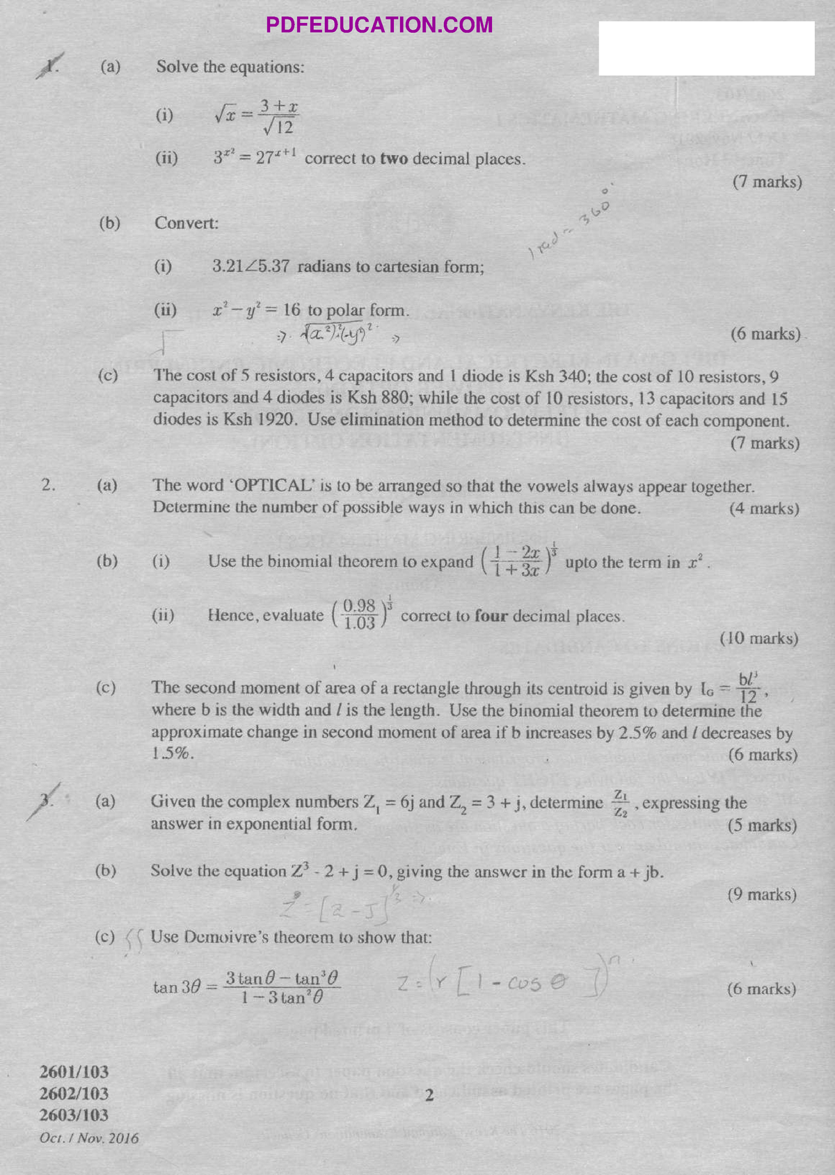 Engineering-mathematics-i-past-papers-nov-2016 - Biomedical Engineering 