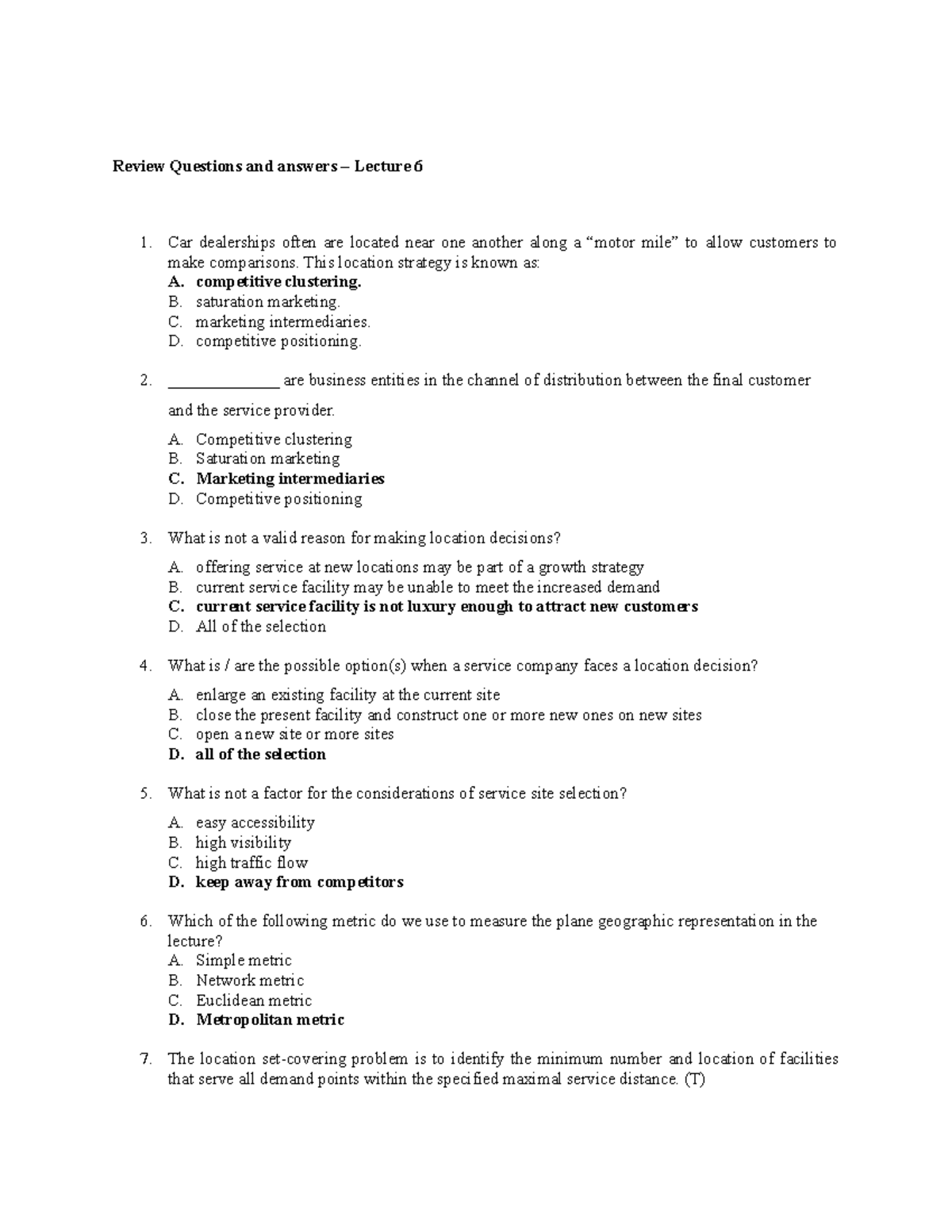 cb2201-operation-management-Review-questions & Answers - Lecture 6 ...