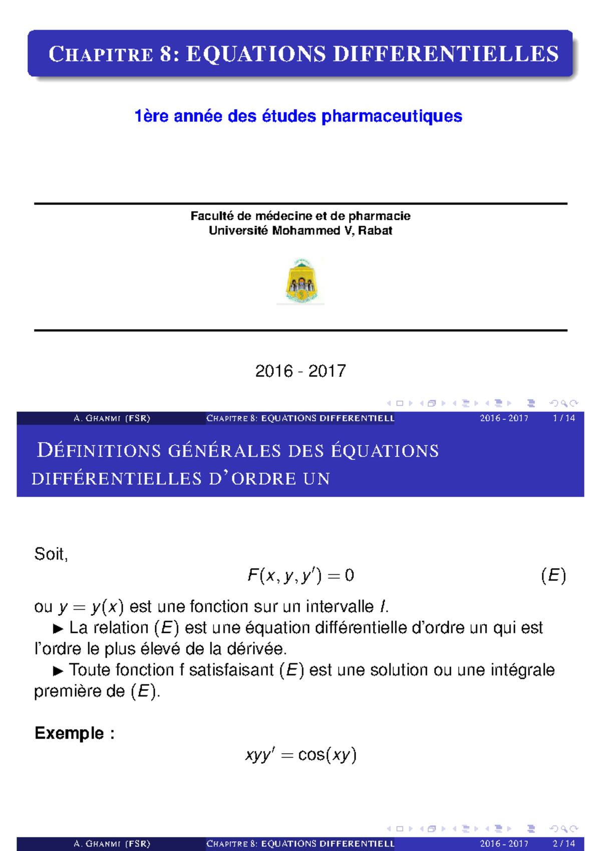 Mathématique: Chapitre 8 Equations Différentielles - CHAPITRE 8 ...