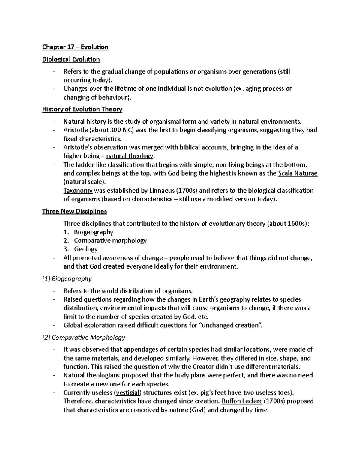 Chapter 17 – Evolution Lecture Notes - Chapter 17 – Evolution ...