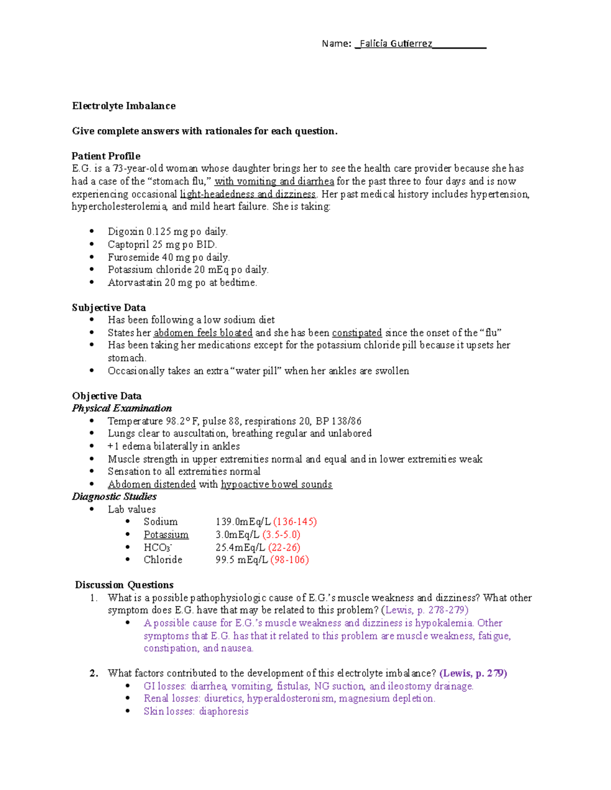 case study fluid and electrolyte imbalance