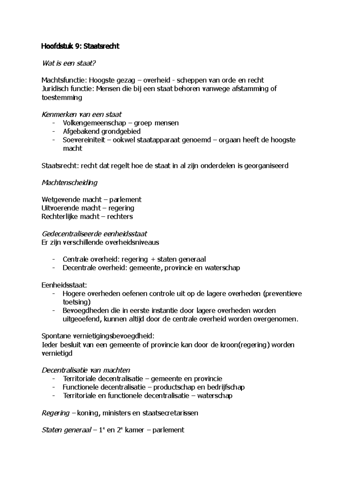 Samenvatting Publiekrecht Hoofdstuk 9 Staatsrecht Wat Is Een Staat 