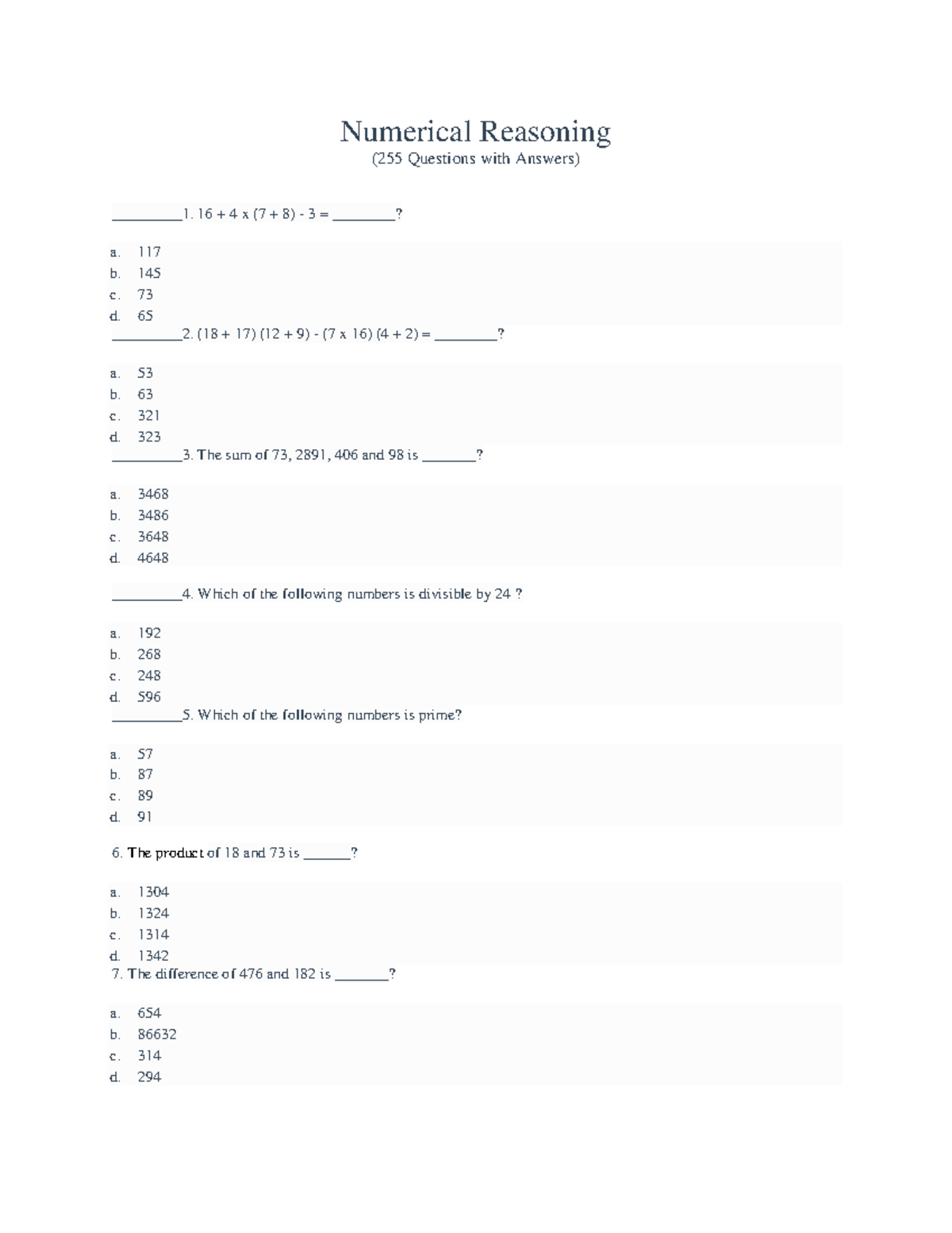 Numerical Reasoning (255 Questions with Answers) - 10,427, b. 4. b. 4 ...
