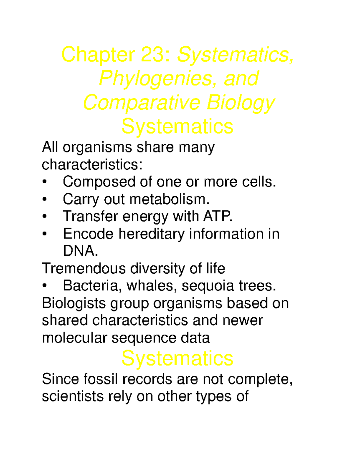 Chapter 23- Systematics - Chapter 23: Systematics, Phylogenies, And ...