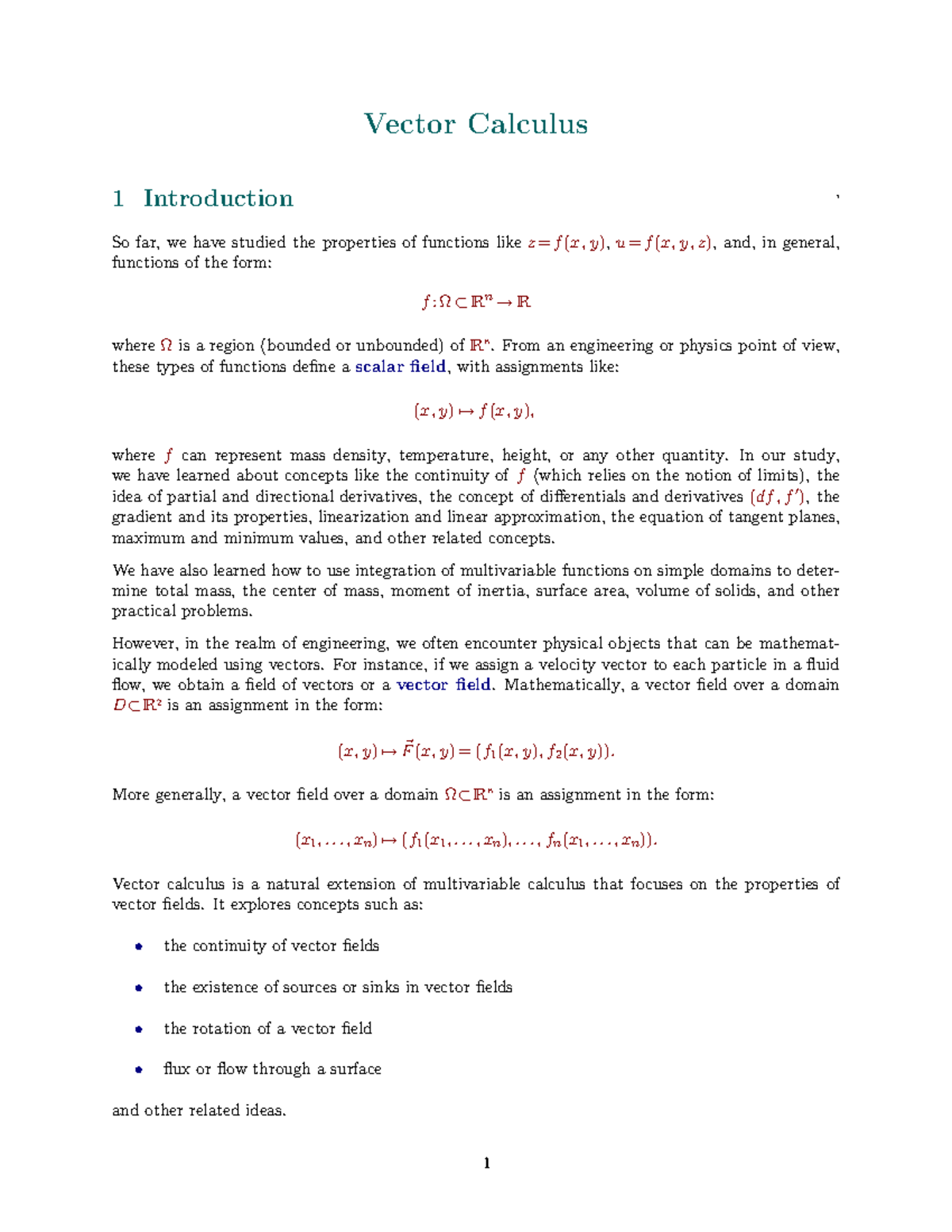 Lect19 - calc 3 - Vector Calculus 1 Introduction ' So far, we have ...