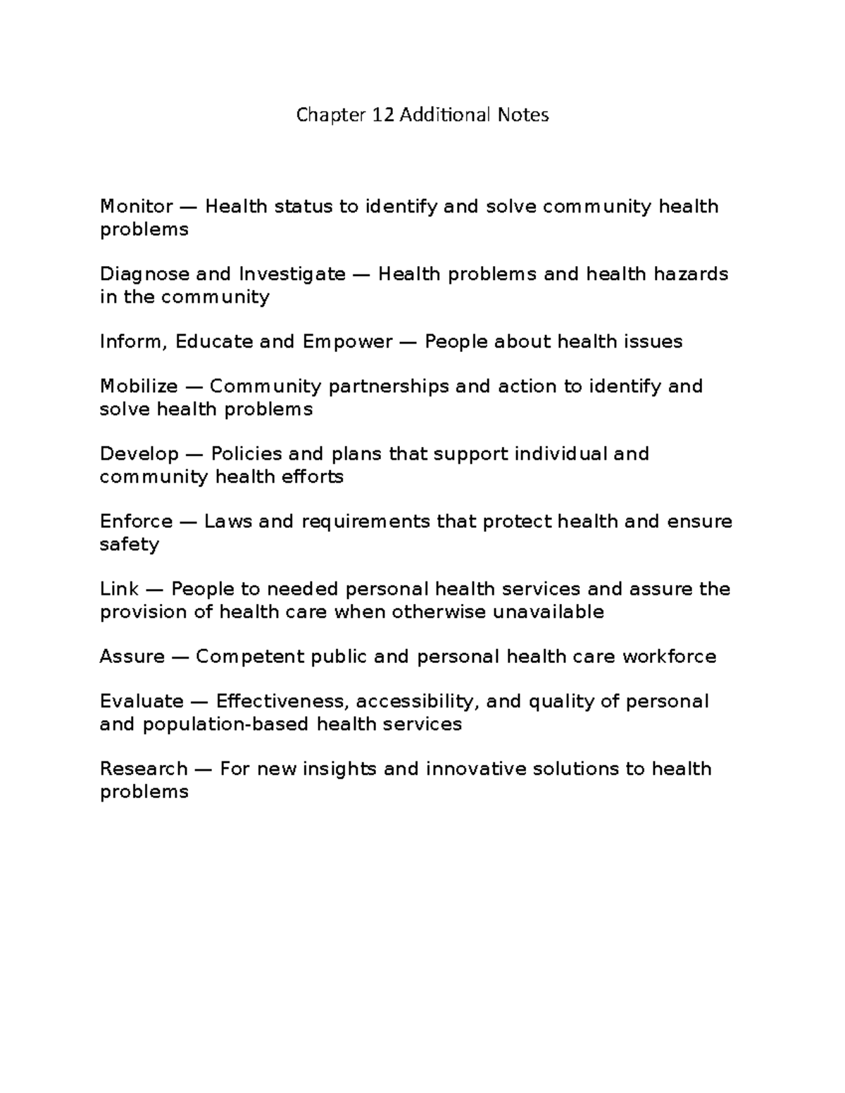 Chapter 12 Notes Chapter 12 Additional Notes Monitor — Health status