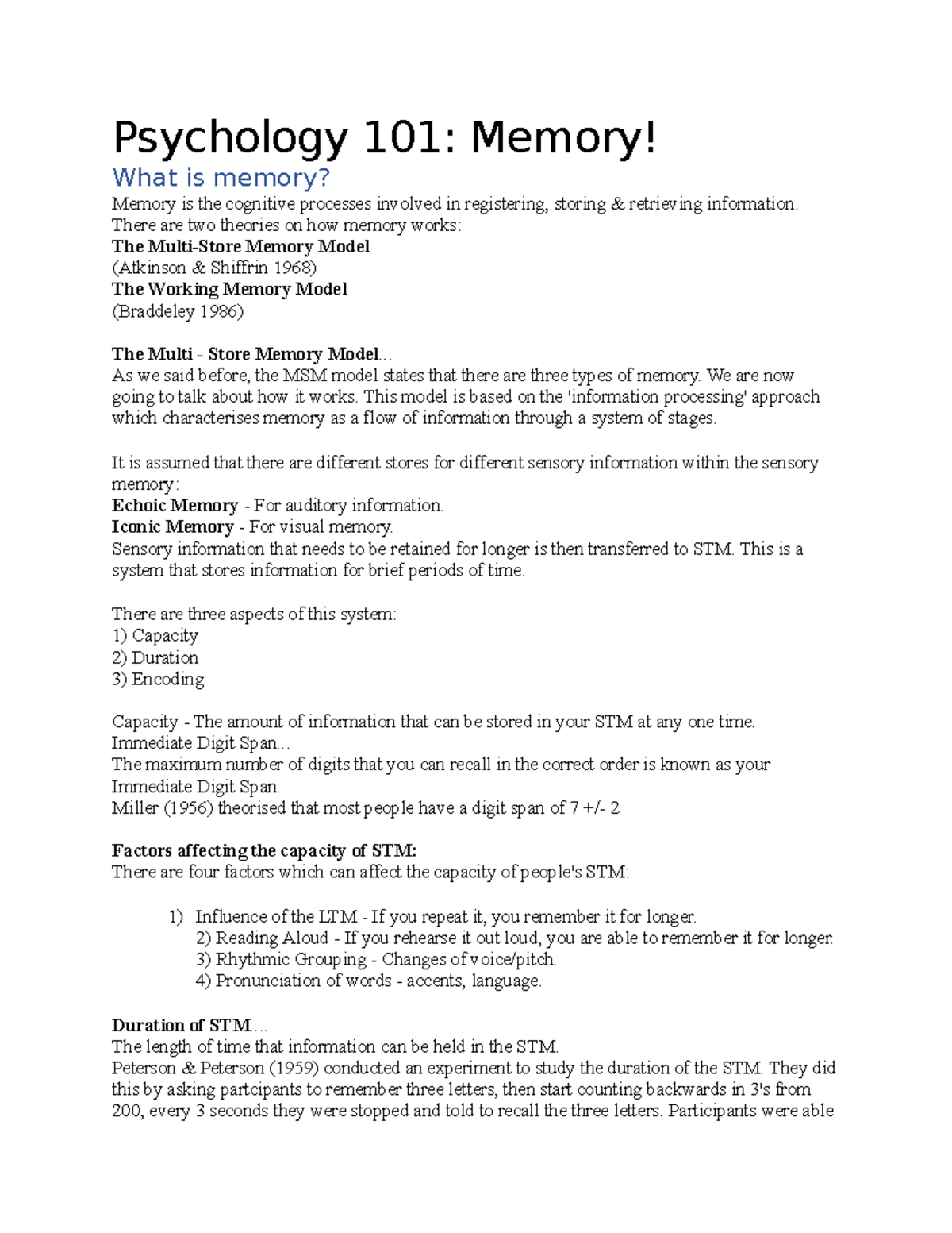 Psychology 101 Memory Psychology 101 Memory What Is Memory 