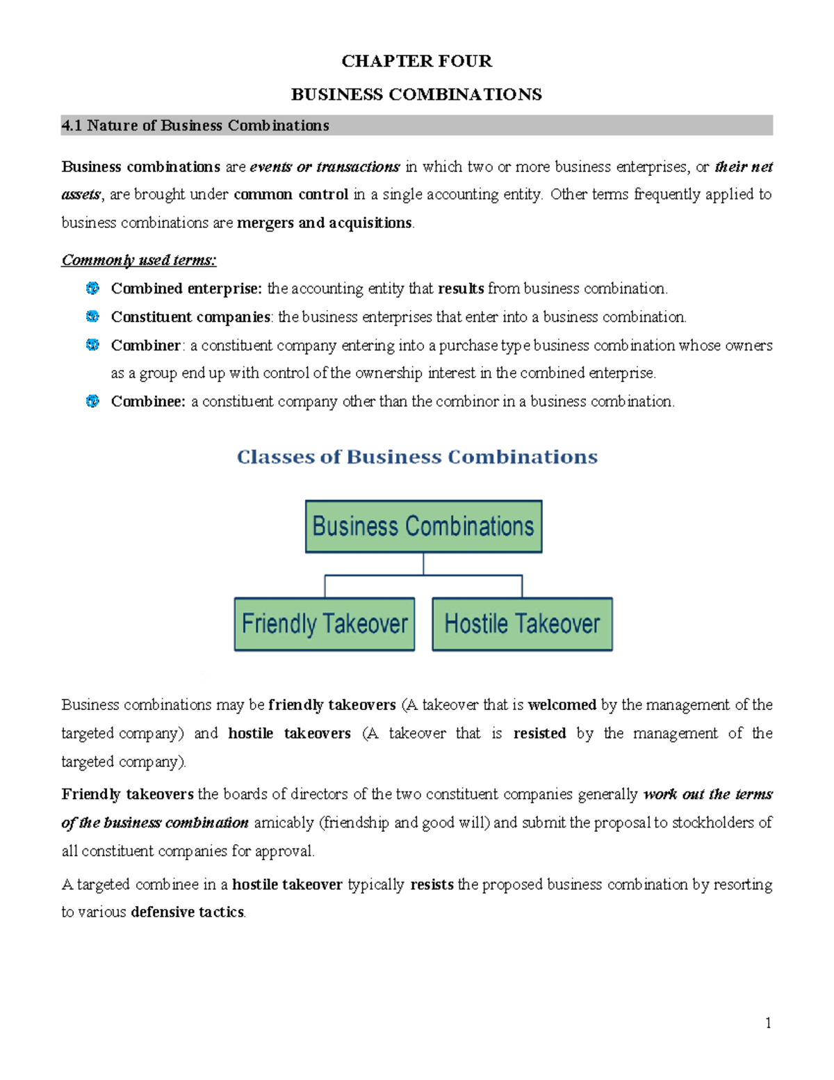 Chapter 4 Business Combinations - CHAPTER FOUR BUSINESS COMBINATIONS 4 ...