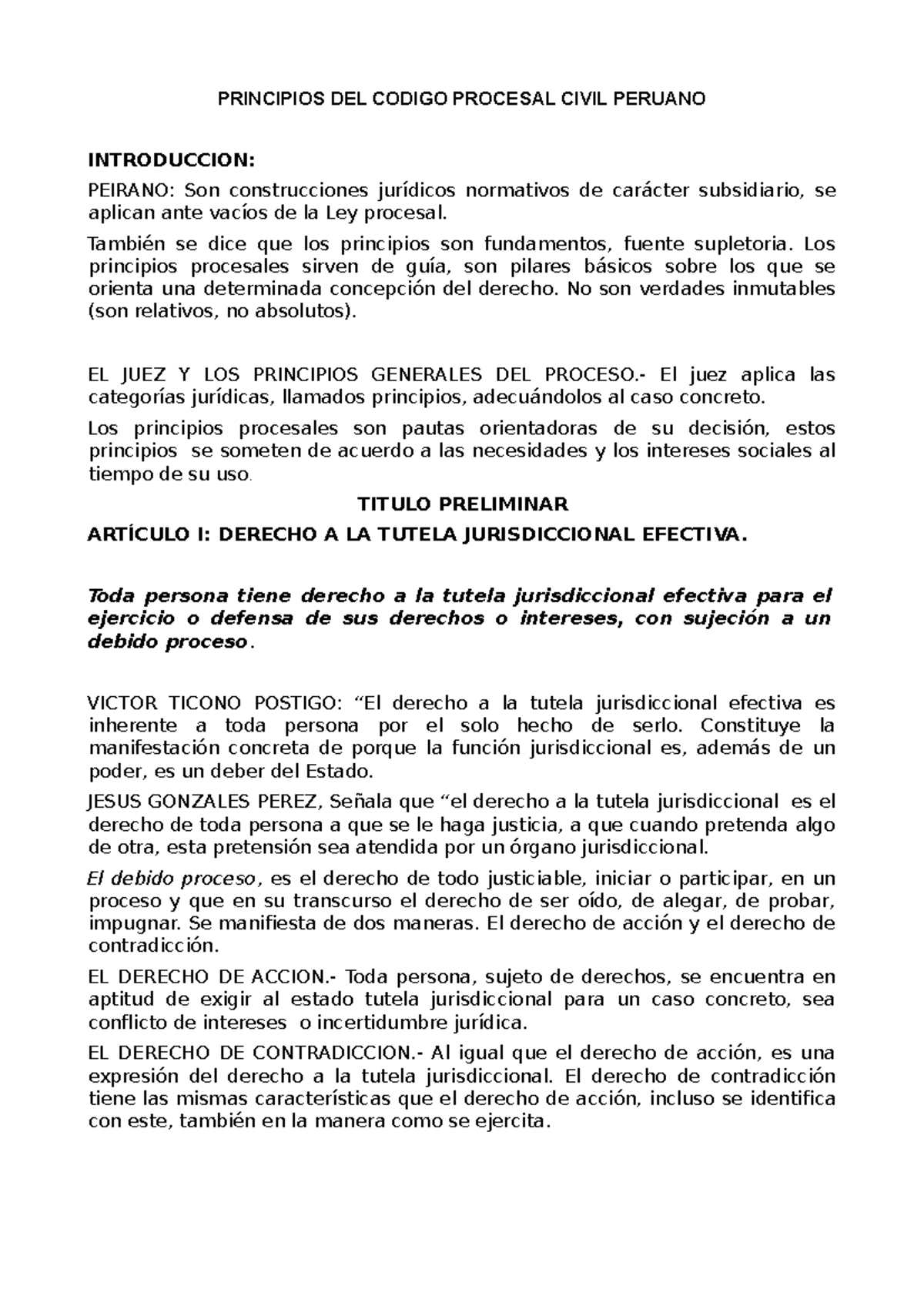 Prinicipios del codigo civil peruano - PRINCIPIOS DEL CODIGO PROCESAL ...