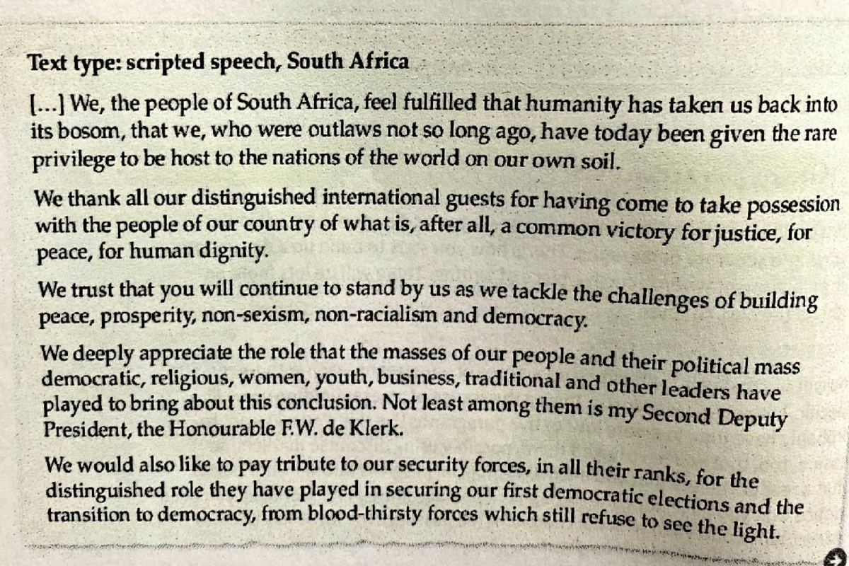 Book 22 Apr 2024 - Notes - Text type: scripted speech, South Africa We ...