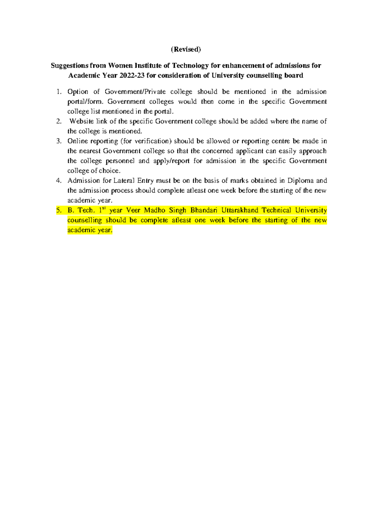 (Revised) Suggestions of admissions for Academic Year 2022-23 ...