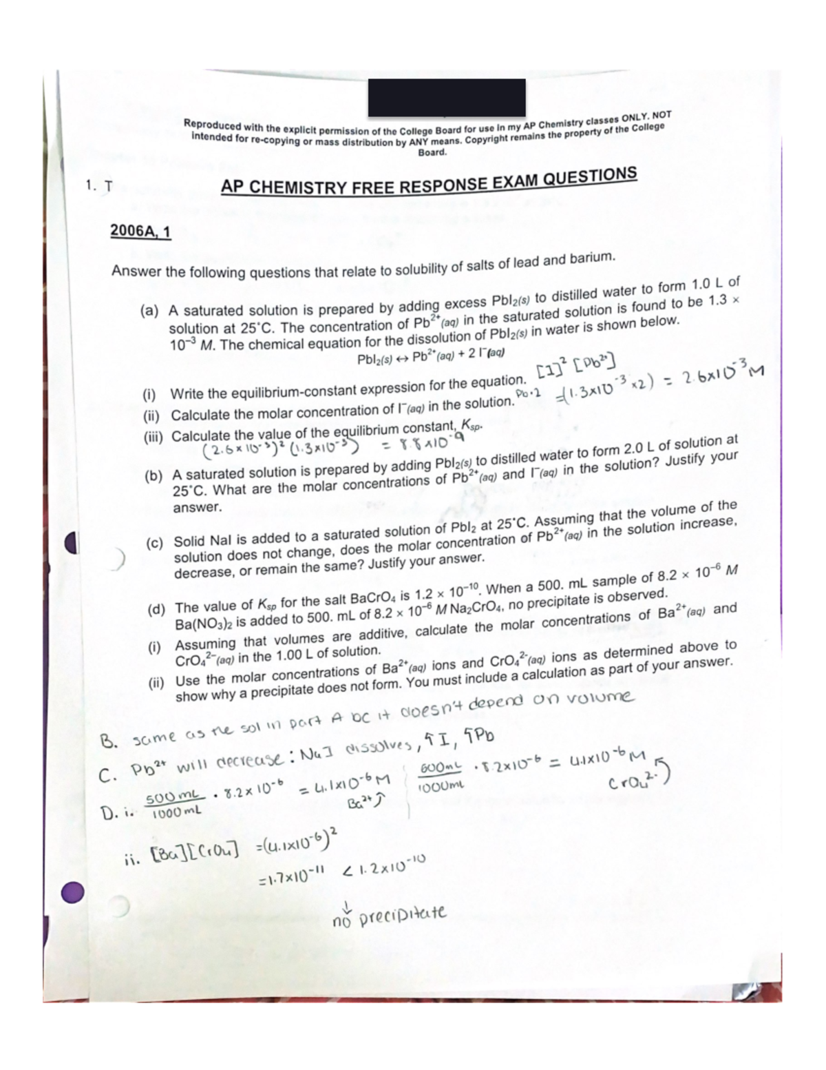 Ch 16 frq - Ch 16 frq - CHEM103 - Studocu