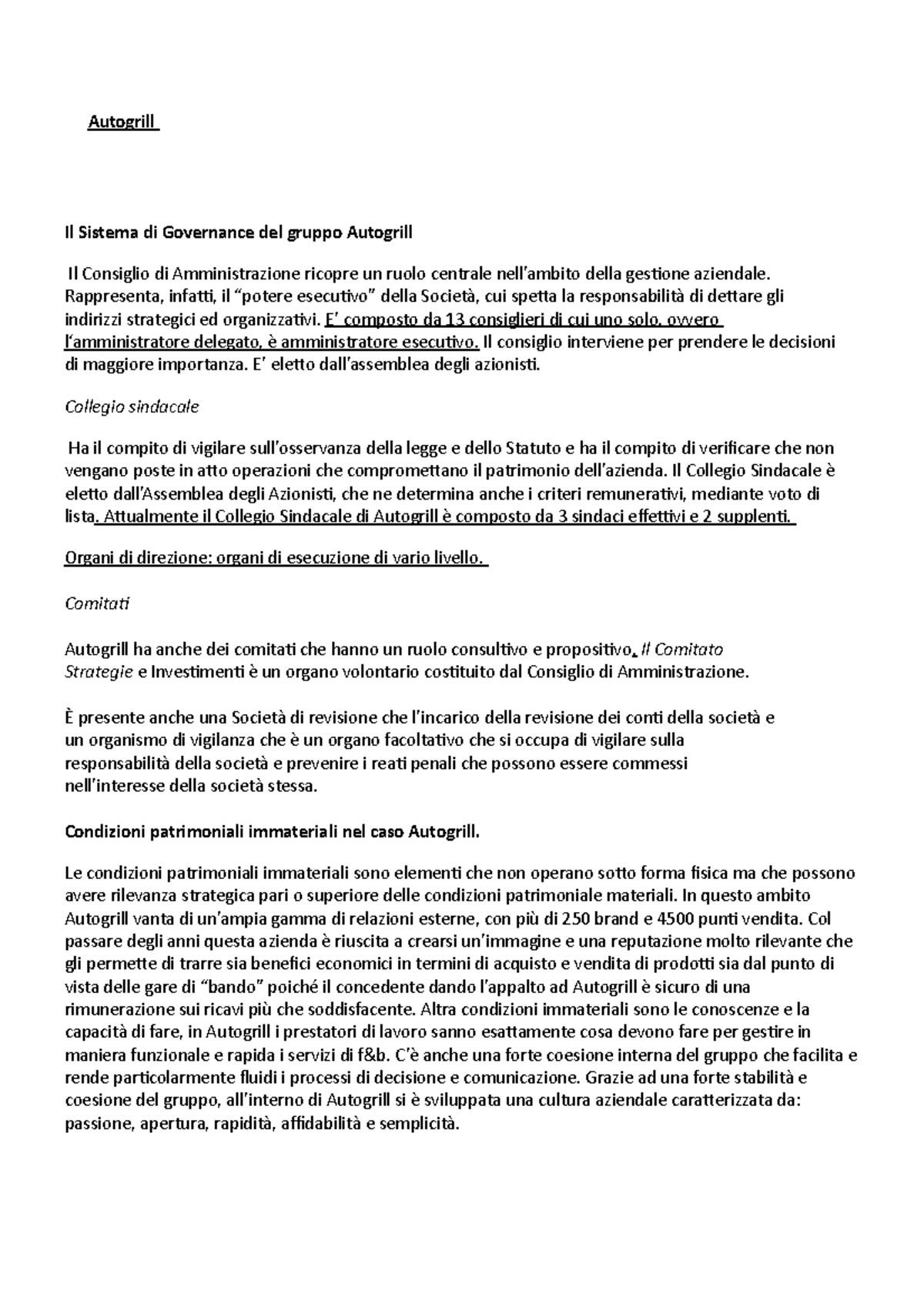 Autogrill Autogrill Il Sistema di Governance del gruppo Autogrill Il