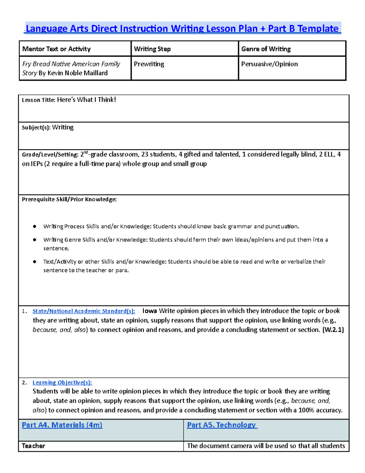 Writing lesson plan (2) - Language Arts Direct Instruction Writing ...