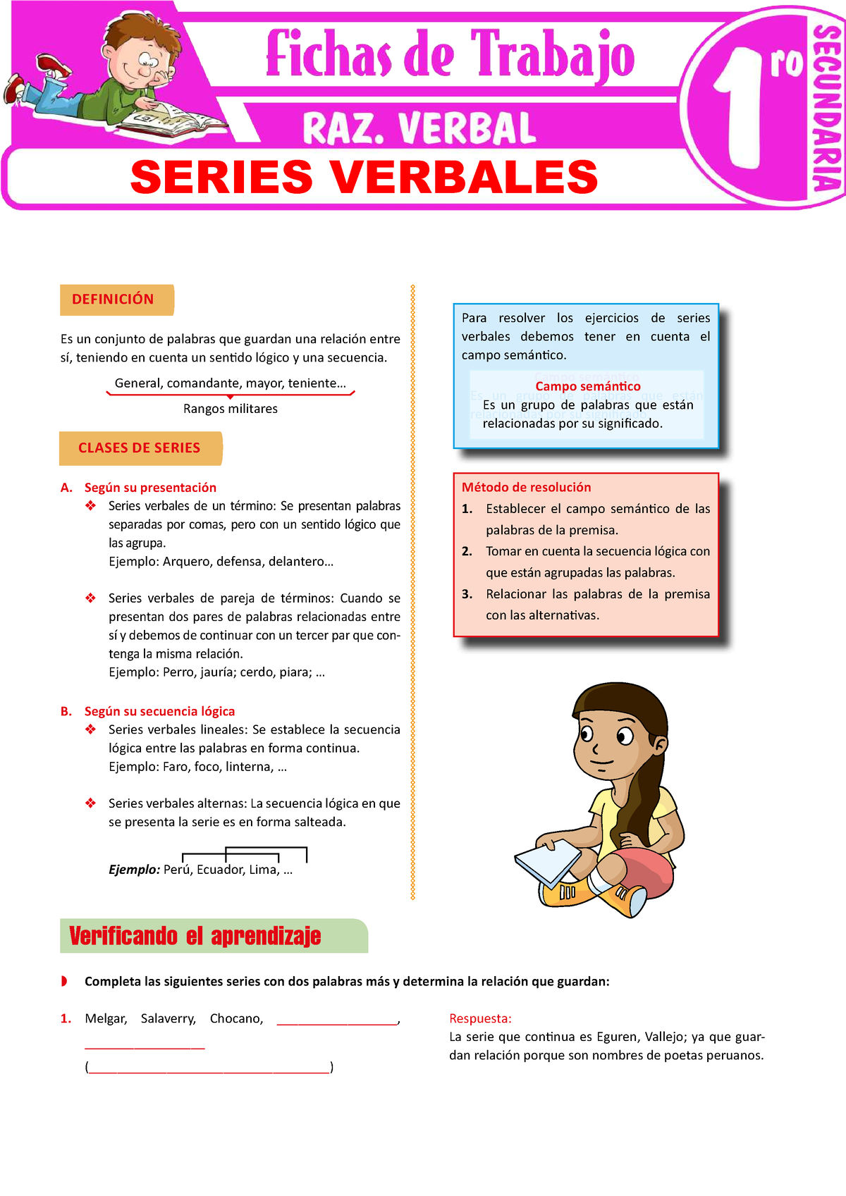 Series Verbales Para Primer Grado De Secundaria Definici N Es Un Conjunto De Palabras Que