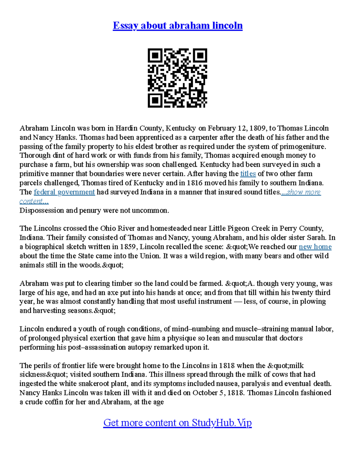 Essay On Abraham Lincoln Life Essay about abraham lincoln Abraham