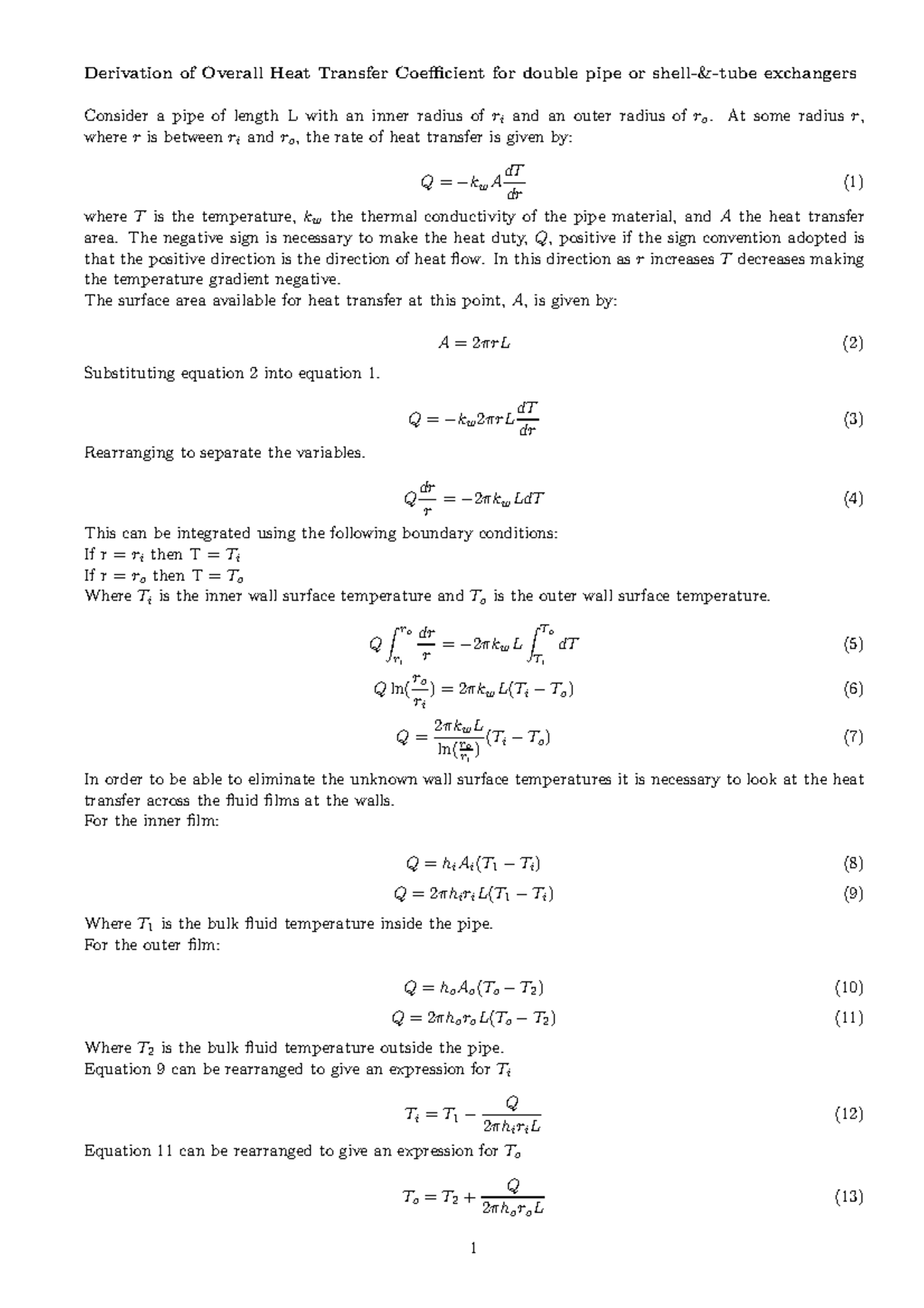 Overall Heat Transfer Coefficient - At some radiusr, whereris ...