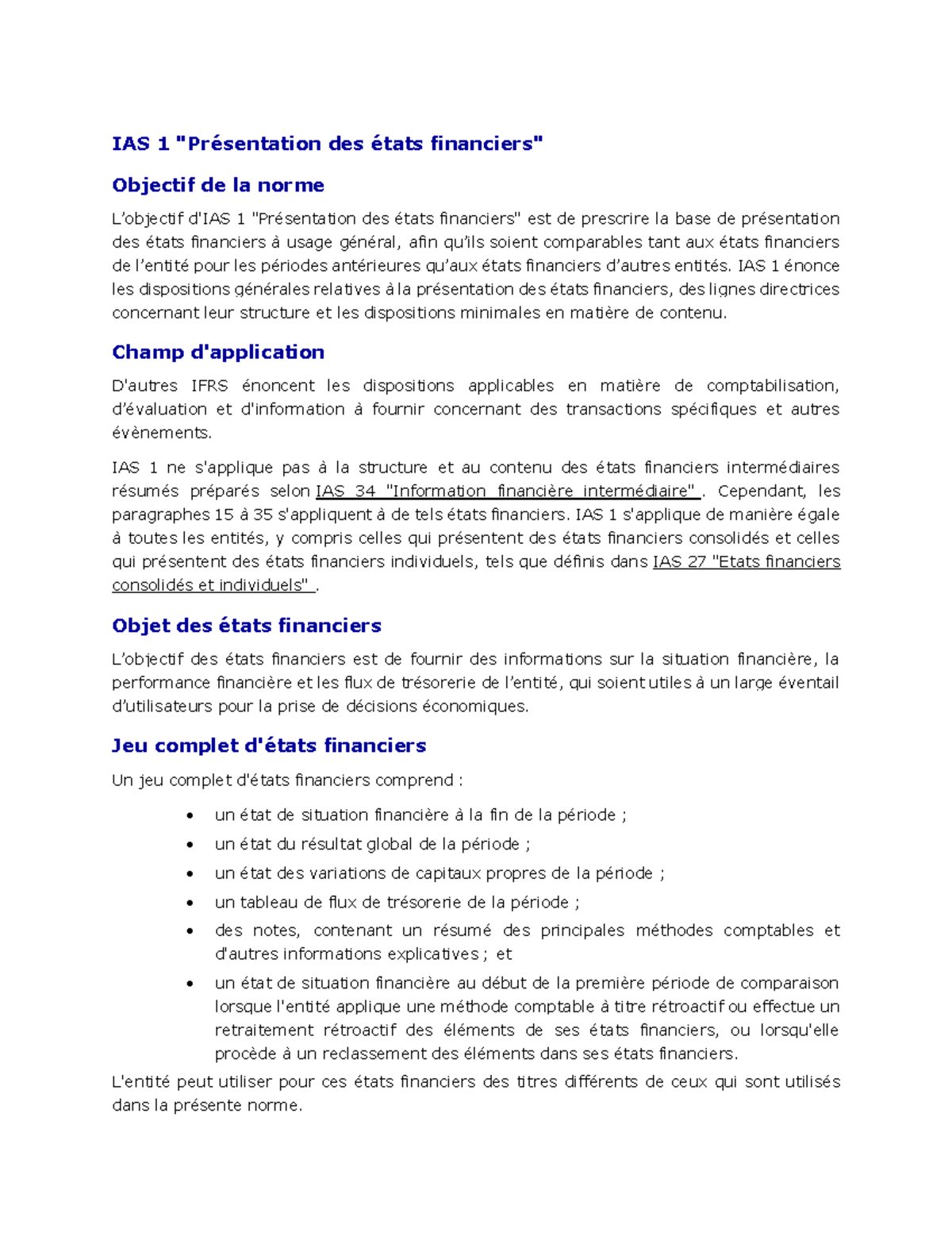 IAS 1 Resume Manuel CPA Canada - IAS 1 "Présentation des états ...