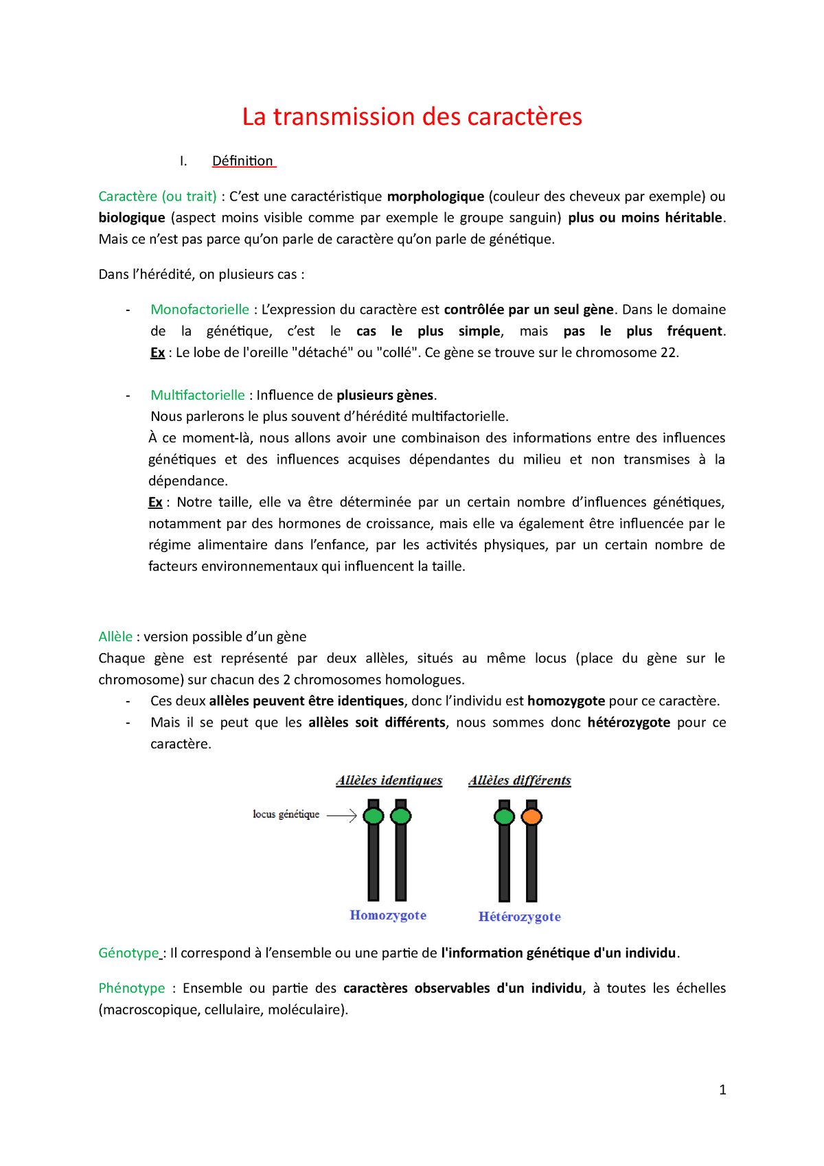 La transmission des caract res D finition Caract re ou trait