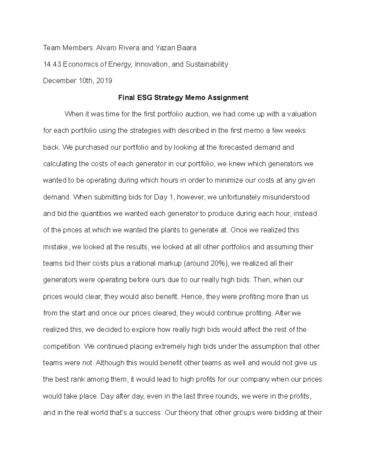 14.43 ESG Memo 2 - Very informative class on the economies behind ...