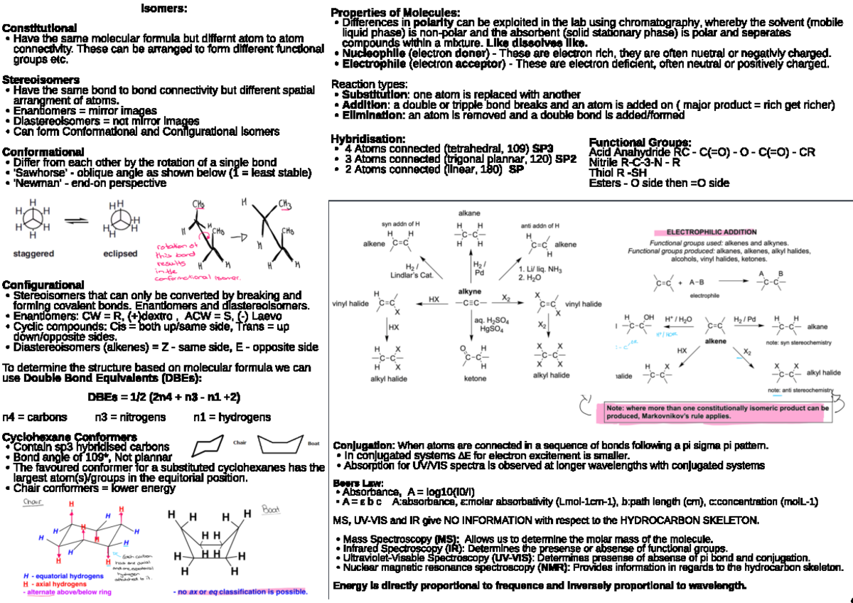 Chem 110 - Test Cheet Sheet - Isomers: Constitutional - Have The Same ...