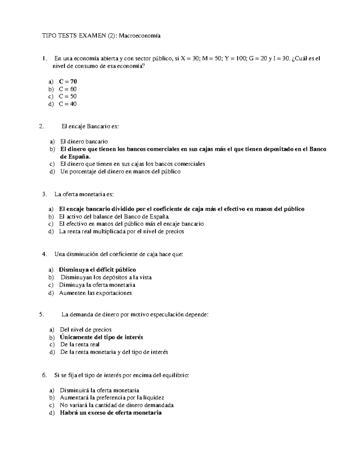 Tipo Test Examen (2) - Macroeconomía - TIPO TESTS EXAMEN (2 ...