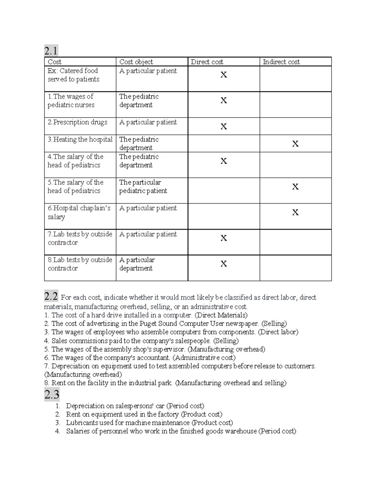 Hw accounting - homework - 2. Cost Cost object Direct cost Indirect ...