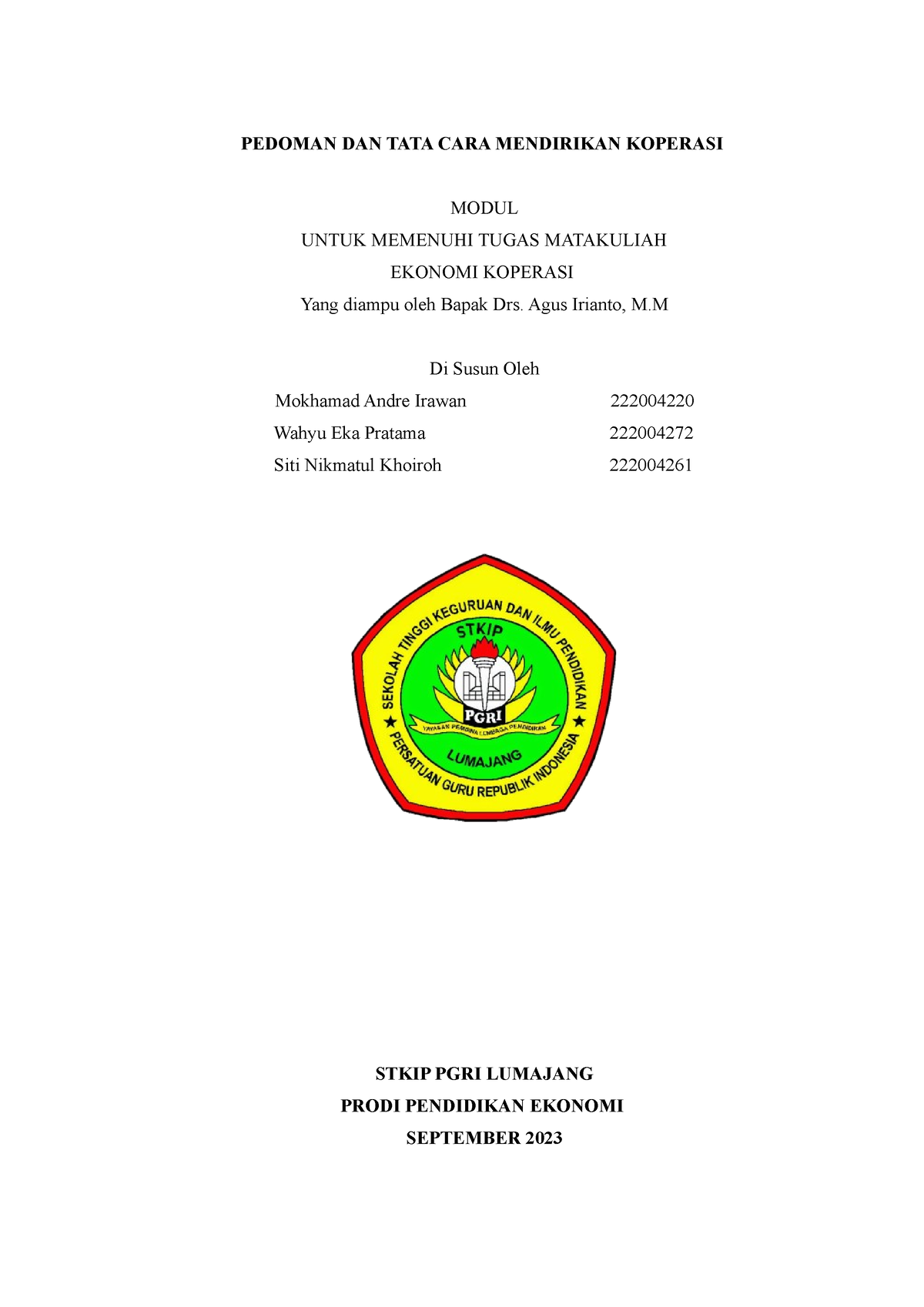 Modul Ekonomi Koperasi - PEDOMAN DAN TATA CARA MENDIRIKAN KOPERASI ...